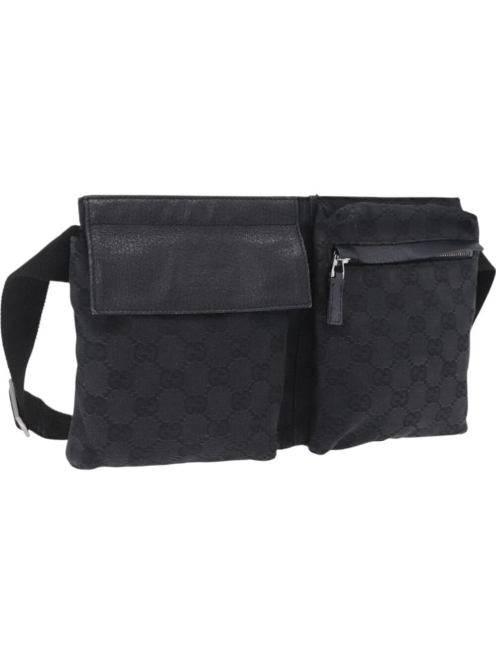 GUCCI GG Canvas Waist Bag Black Silver 28566